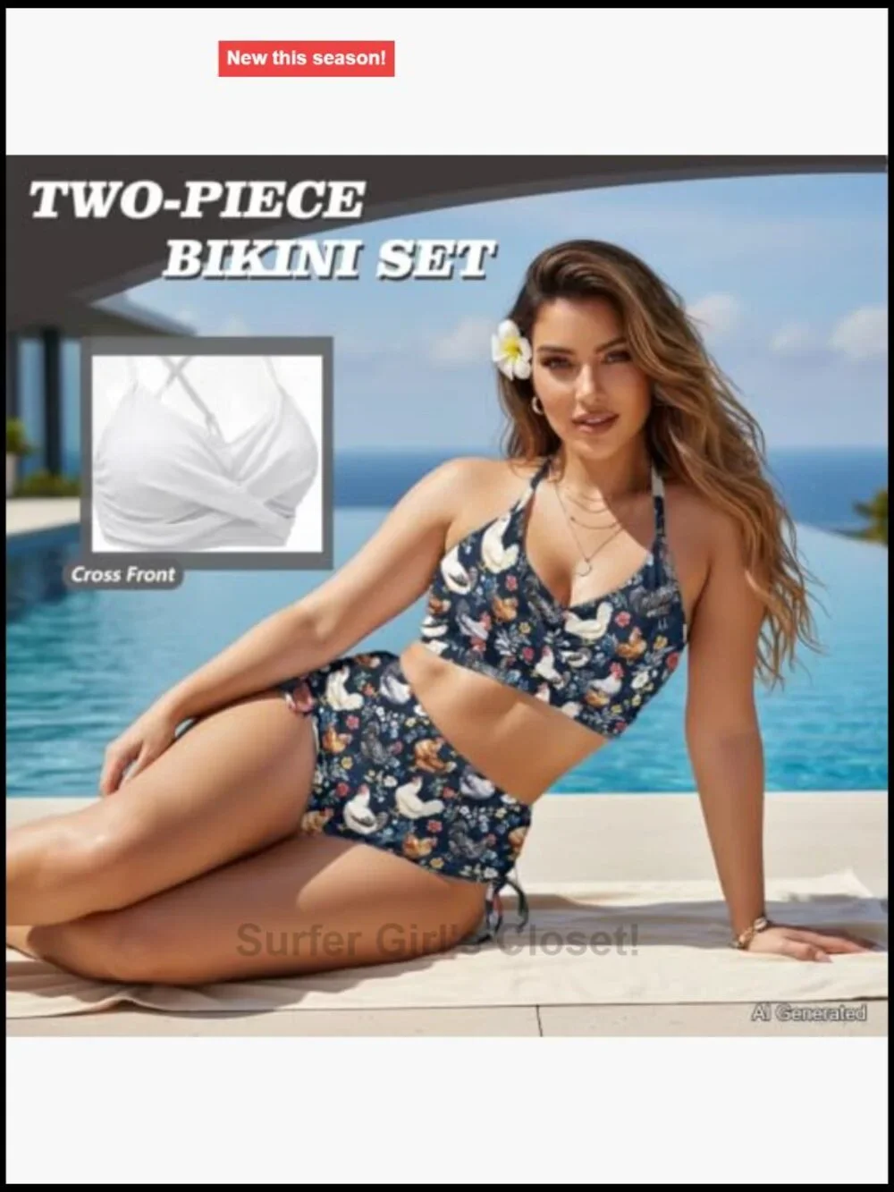2 Piece Bikini Set with Crisscross Back High Waisted Bottoms Tummy Control